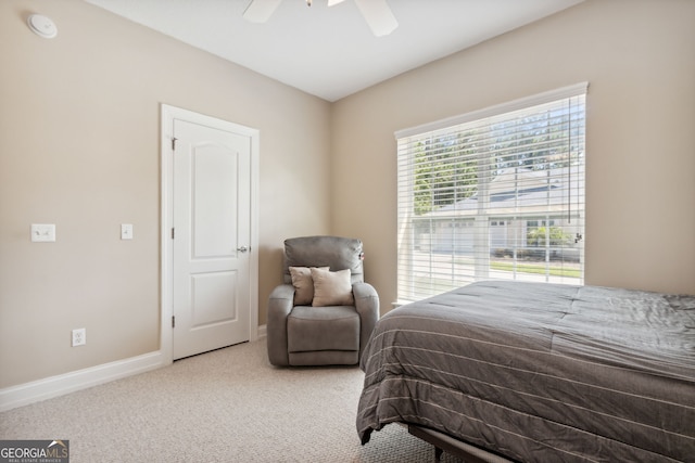 bedroom with carpet flooring and ceiling fan