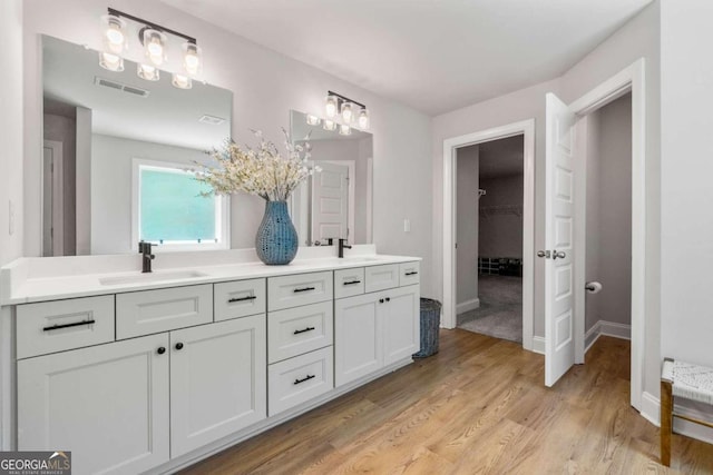 bathroom featuring hardwood / wood-style flooring and vanity