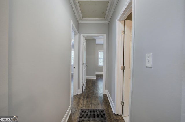 1204 Westridge Rd SW, Atlanta, GA 30311 - hall with dark wood-style flooring, baseboards, and ornamental molding