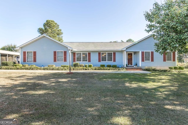 ranch-style house featuring a front lawn