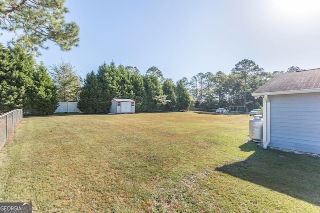 view of yard featuring a shed