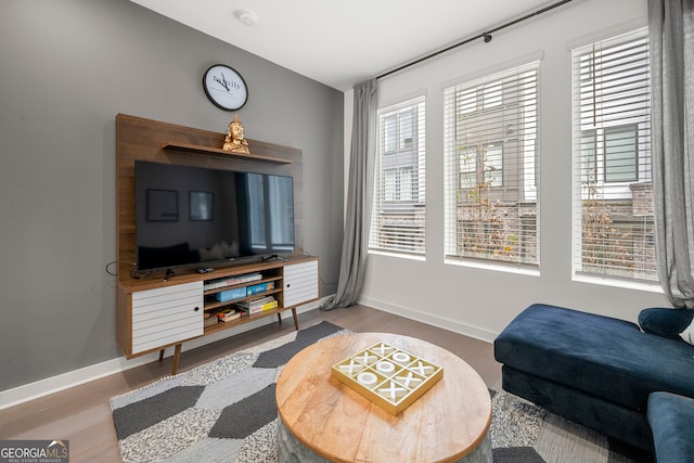 sitting room with hardwood / wood-style flooring