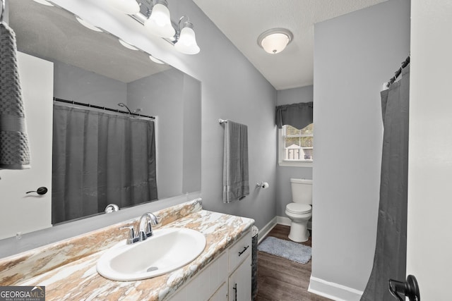 bathroom featuring vanity, hardwood / wood-style floors, and toilet