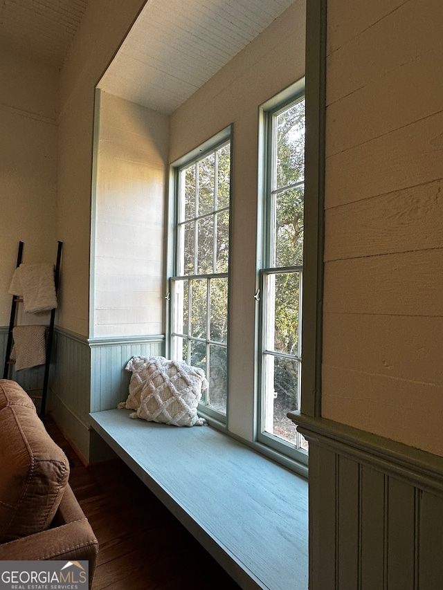 entryway featuring wood walls and wood-type flooring