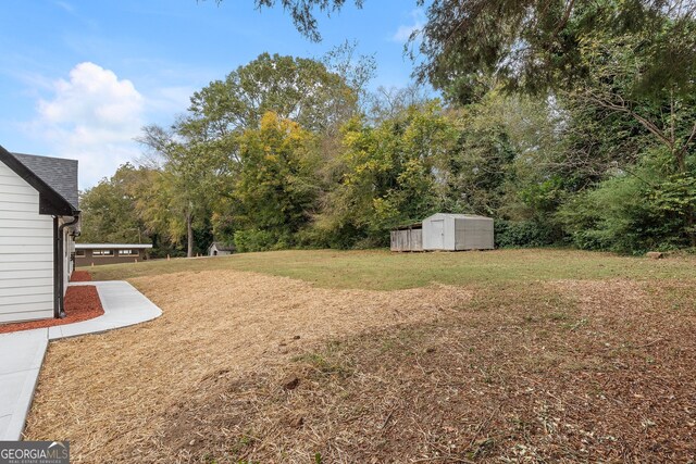 view of yard with a storage shed