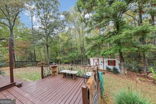 deck with an outbuilding