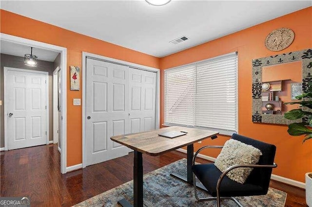 office space featuring dark hardwood / wood-style floors