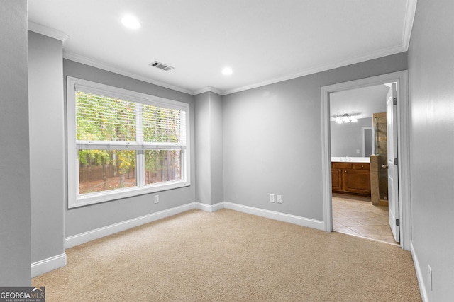 carpeted empty room featuring ornamental molding