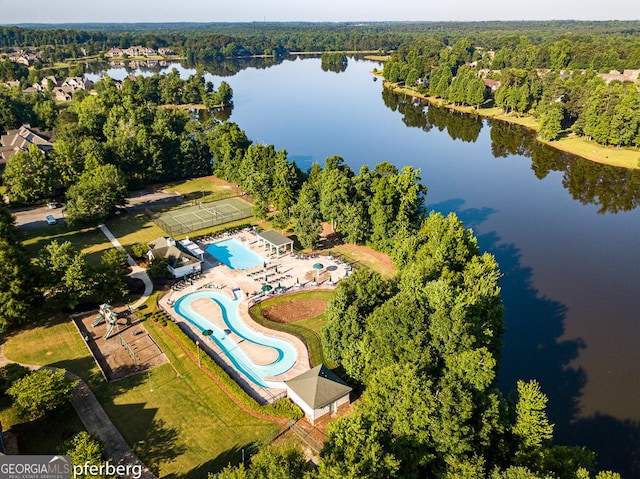 bird's eye view featuring a water view