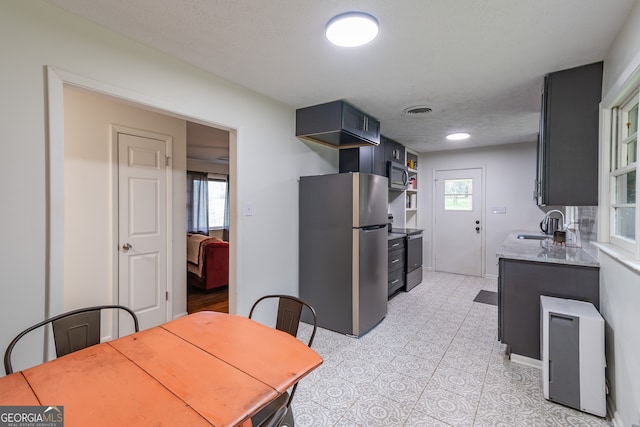 kitchen featuring sink, a textured ceiling, a healthy amount of sunlight, and stainless steel appliances