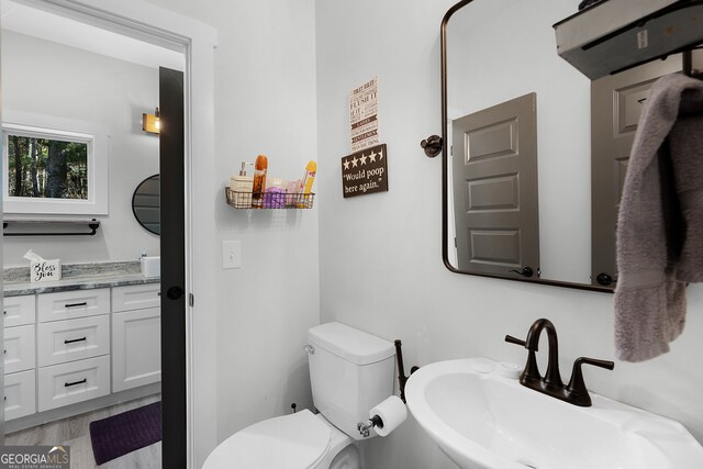 bathroom featuring sink, wood-type flooring, and toilet