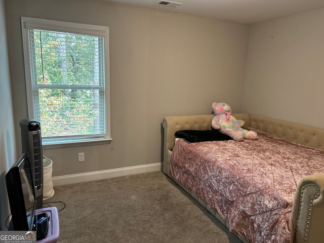 carpeted bedroom featuring multiple windows