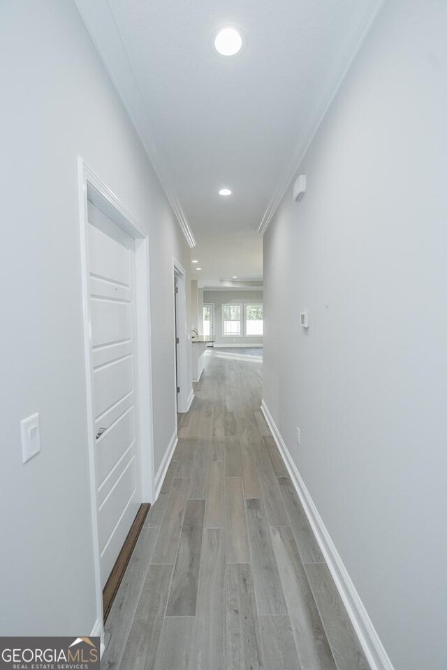184 The Villas Way, Kingsland, GA 31548 - hallway with light hardwood / wood-style flooring and crown molding
