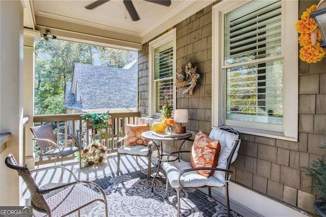 exterior space featuring ceiling fan and a healthy amount of sunlight