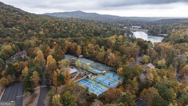 aerial view with a water and mountain view