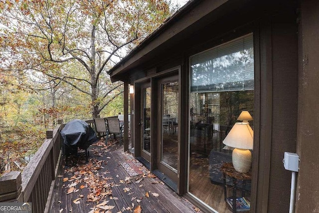 wooden terrace with french doors