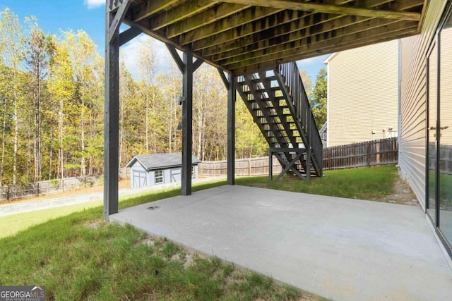 view of patio featuring an outdoor structure