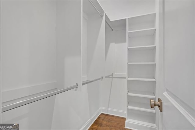 walk in closet featuring dark hardwood / wood-style flooring