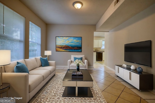 view of tiled living room