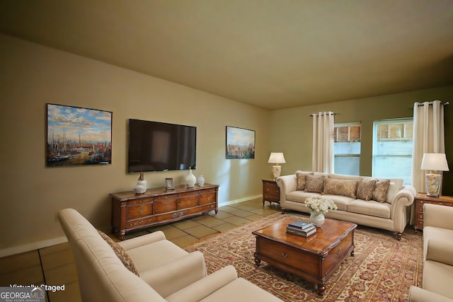 living room featuring light tile patterned floors