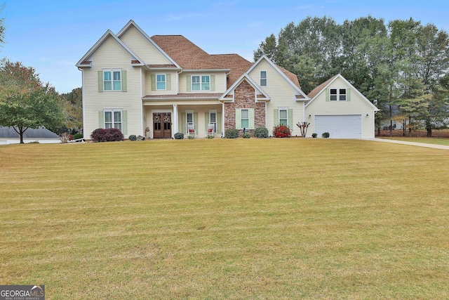 craftsman-style house featuring a front yard and covered porch