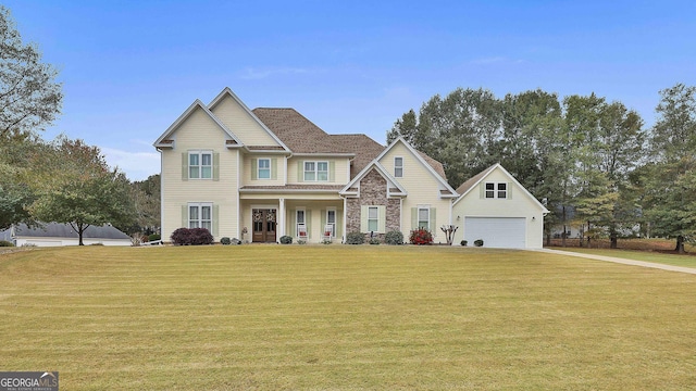 view of front of house featuring a garage and a front lawn