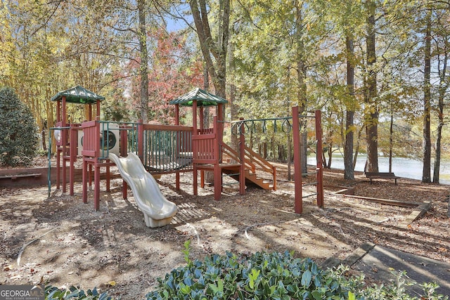 community play area with a water view