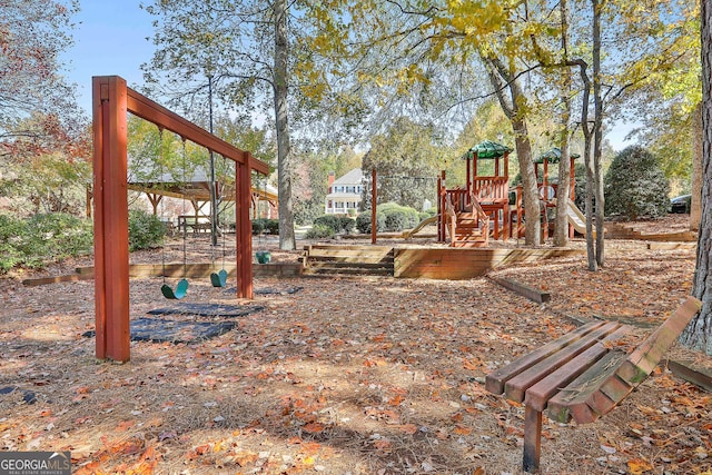 view of yard with a playground