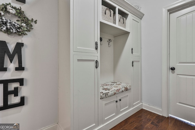 mudroom with dark hardwood / wood-style flooring