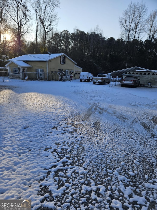 view of yard covered in snow