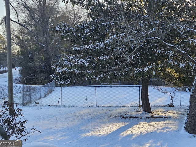 view of yard layered in snow