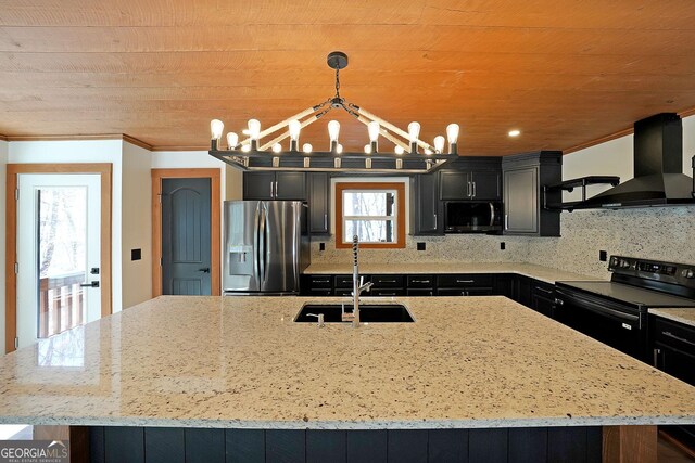 unfurnished living room with lofted ceiling, wooden ceiling, a stone fireplace, dark hardwood / wood-style floors, and ceiling fan