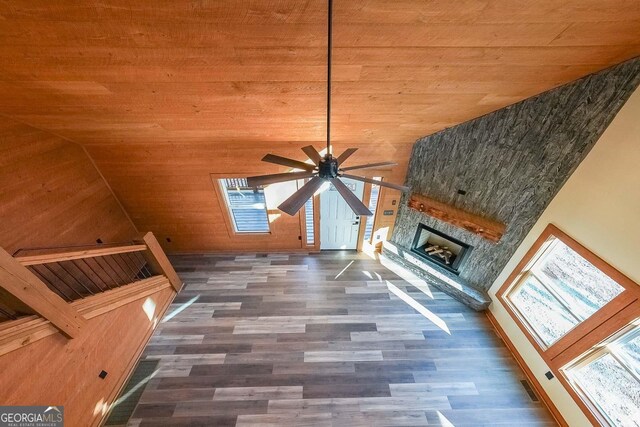 bathroom featuring tile patterned floors, vanity, wooden ceiling, and plus walk in shower