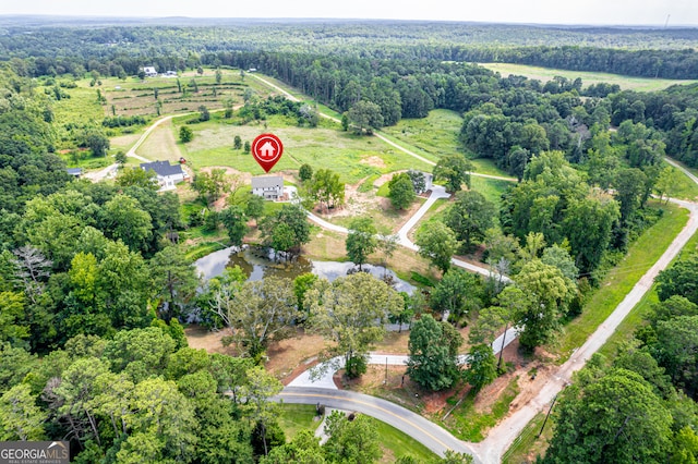 bird's eye view featuring a water view and a rural view