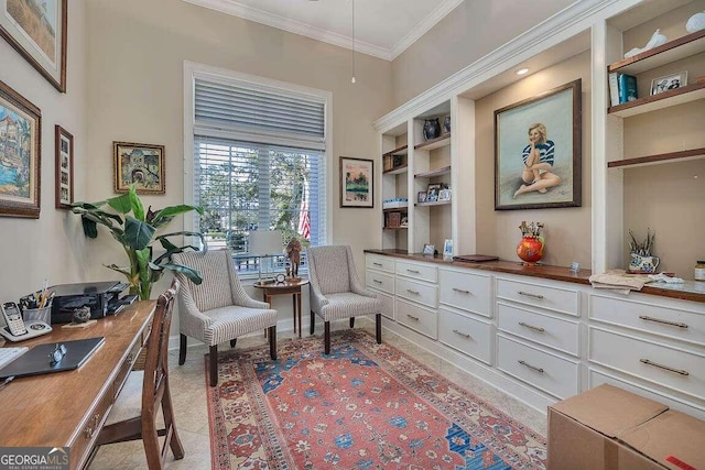 sitting room featuring crown molding