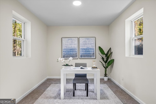 view of carpeted home office