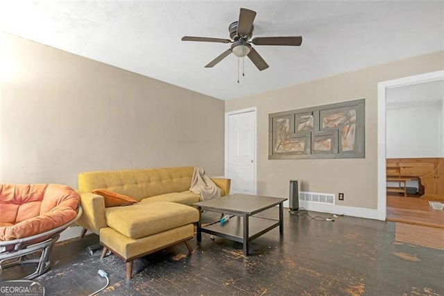 living room with ceiling fan