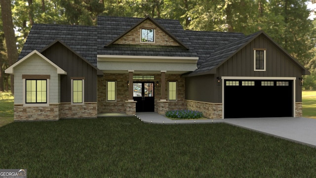 L3 High Point Dr, Clayton, GA 30525 - view of front facade with board and batten siding, concrete driveway, a front lawn, and an attached garage