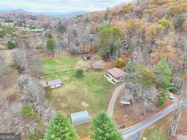 birds eye view of property with a mountain view