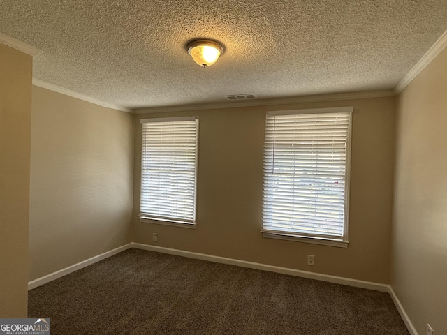 3617 Collins Dr, Douglasville, GA 30135 - spare room featuring crown molding, a textured ceiling, healthy amount of natural light, dark carpet, and baseboards