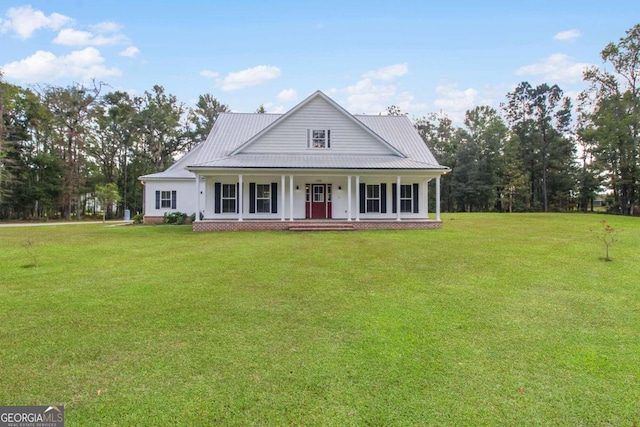 farmhouse with a porch and a front yard