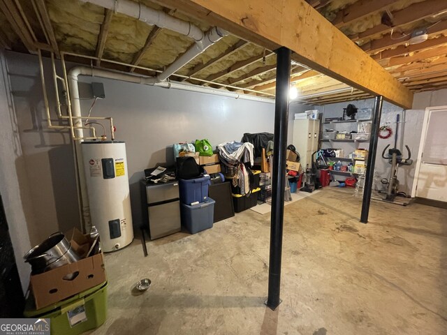 basement with electric water heater