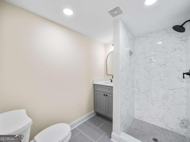 239 Brown Dr, Clermont, GA 30527 - full bath featuring vanity, a marble finish shower, recessed lighting, and tile patterned floors