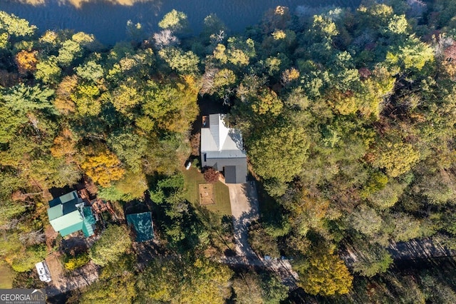 aerial view featuring a water view