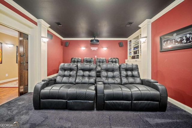 sitting room featuring light colored carpet, ceiling fan, and crown molding