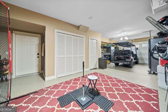 garage with a garage door opener