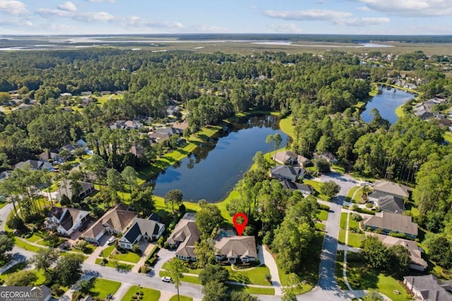 bird's eye view featuring a water view