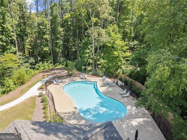 view of swimming pool with a patio