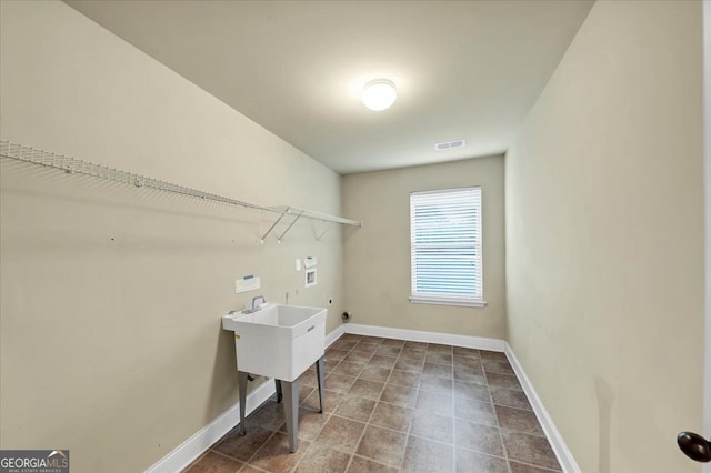 clothes washing area with hookup for an electric dryer, washer hookup, and hookup for a gas dryer