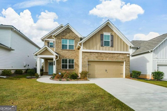 craftsman-style home featuring a garage and a front yard